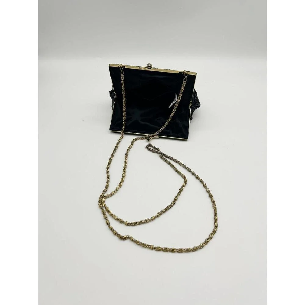 Regale Ltd Evening Bag Womens Small Black Beaded Shell Crossbody Vintage Style